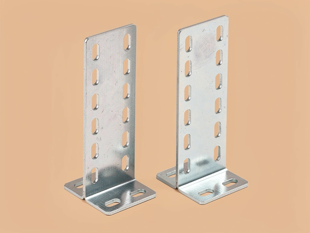 T-Base Slotted Mount Pair — Silver-finished metal; upright slotted plates on two-sided T bases